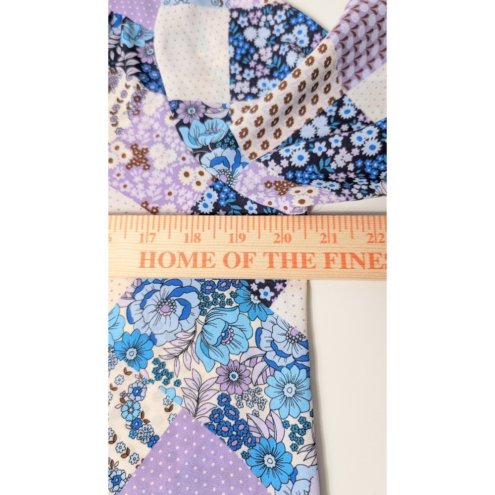 PLEIONE Patchwork Floral Blue Purple Print Long Sleeve V Neck‎ Blouse Size M - Picture 7 of 7